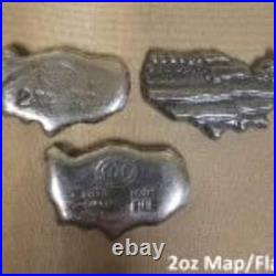 2 oz YPS 999+ fine silver bullion bar Yeager's Poured Silver USA Map / Flag