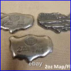 2 oz YPS 999+ fine silver bullion bar Yeager's Poured Silver USA Map / Flag