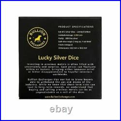 2 x 2 oz Pair of Lucky Silver Dice Bullion Exchanges. 999 Fine LIMITED MINTAGE
