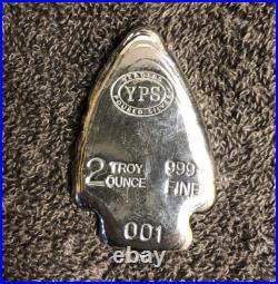 2oz YPS Arrowhead withCactus 999+ fine silver bullion bar Yeager's Poured Silver
