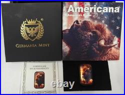 2ozt. 9999 Fine Silver Germania Mint Americana Bison Colorized Bar with OGP & COA