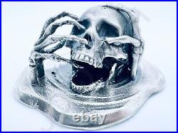 3.1 oz Hand Poured. 999+ Fine Silver Bar Black Sails Skull Bullion Cast Statue