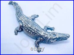 3.1 oz Hand Poured Pure Silver Bar. 999+ Fine Crocodile Bullion 3D Cast Statue