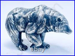 3.1 oz Hand Poured Silver 999+ Fine Grizzly Bear Cast Art Bullion Ingot Statue