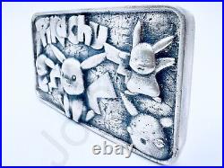 3.1 oz Hand Poured Silver Bar. 999+ Fine 99.9% Pure Pikachu by Mystery Metals