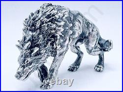 3.1 oz Hand Poured Silver Bar 999 Fine Dire Wolf Cast Art Ingot Bullion Statue