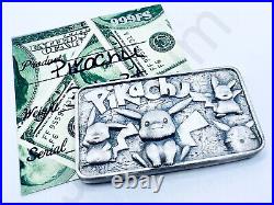 3.1 oz Hand Poured Silver Bar Card 999 Fine Pikachu Pokemon by Mystery Metals