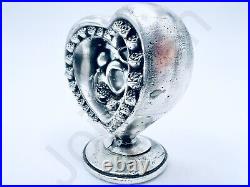 3.2 oz Hand Poured. 999+ Fine Silver 99.9% Pure Rose Heart Bullion Art Statue
