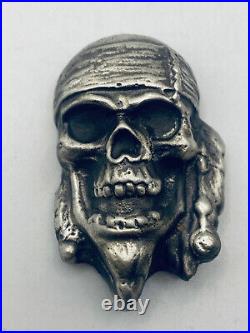 3.5 Ozt MK BarZ Black Jack Skull Bar. 999 Fine Silver