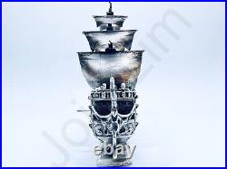 3.9 oz Hand Poured Silver Bar. 999+ Fine Pirate Ship v2 Bullion 3D Art Statue