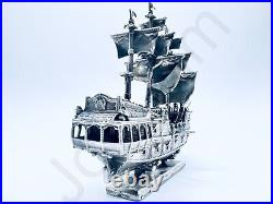 3.9 oz Hand Poured Silver Bar. 999+ Fine Pirate Ship v2 Bullion 3D Art Statue