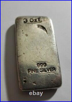 3 Oz Bar By Alan Walker. 999 Fine Silver Poured Bar 2012 RARE