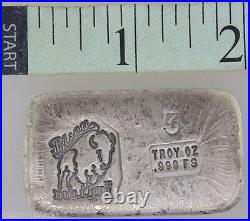 3 Troy Ounce. 999 Fine Silver Hand Poured Bison Bullion Standard Bar Nebraska