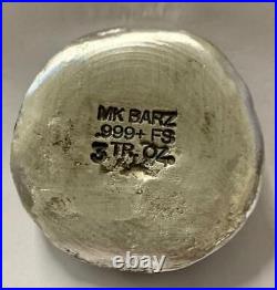 3 Troy Oz MK BarZ Mr. J. Skellington Hand Poured. 999 Fine Silver