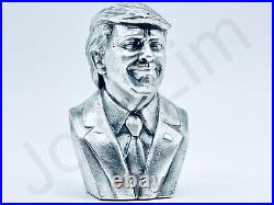 3 oz Hand Poured Silver Bar. 999 Fine Donald Trump DJT Cast Bullion Art Statue