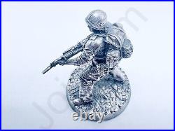 3 oz Hand Poured Silver Bar. 999 Fine Heavy Gunner Soldier 3D Cast Art Bullion