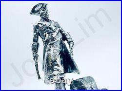 3 oz Hand Poured Silver Bar. 999+ Fine Pirate 3D Cast Art Bullion Ingot Statue