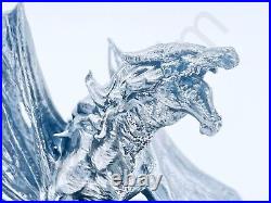 3 oz Hand Poured Silver Bar 999 Fine Statue Crystal Dragon 3D Cast Art Bullion