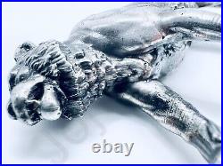 3 oz Hand Poured Silver Bar. 999+ Fine Tiger Cast Art Ingot 3D Bullion Statue