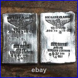 3 tr/oz MK BarZ. 999 Fine Silver Poured Classic Wafer Eagle Bar. Limited