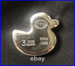 3oz YPS Ducky 999+ fine silver bullion bar Yeager's Poured Silver