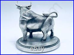 4.5 oz Hand Poured 99.9% Pure Silver Bar Statue Taurus Bull. 999+ Fine Bullion