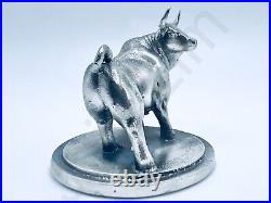4.5 oz Hand Poured 99.9% Pure Silver Bar Statue Taurus Bull. 999+ Fine Bullion