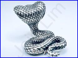 4.9 oz Hand Poured Silver Bar 999 Fine Cobra Snake Bullion 3D Art Ingot Statue