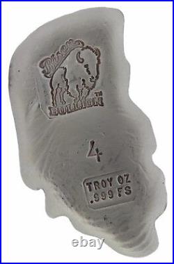 4 Troy Ounce. 999 Fine Silver Hand Pour Bison Bullion Premium Bar Trojan Skull