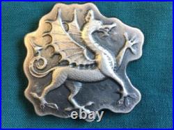 4 oz Antiqued Dragon 999+ Fine Silver Bullion Bar Yeager's Poured Silver YPS