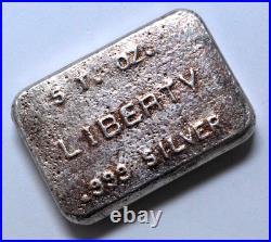 5 Oz 999 Fine Silver Scarce Liberty Mint Vintage Poured Bar Loaf, Rare