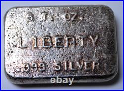 5 Oz 999 Fine Silver Scarce Liberty Mint Vintage Poured Bar Loaf, Rare