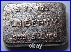 5 Oz 999 Fine Silver Scarce Liberty Mint Vintage Poured Bar Loaf, Rare