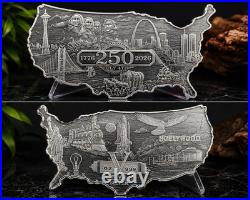 5 Oz Elemental USA 250th Anniversary Silver Bar. 999 Fine Silver Map Shaped Seal