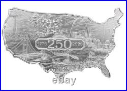 5 Oz Elemental USA 250th Anniversary Silver Bar. 999 Fine Silver Map Shaped Seal