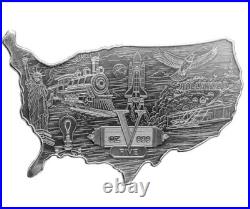 5 Oz Elemental USA 250th Anniversary Silver Bar. 999 Fine Silver Map Shaped Seal