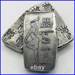5 Ozt MK BarZ Pin Up-Dancer Monogrammed Weight Bar. 999 Fine Silver