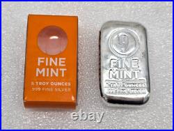 5 Troy Ounces oz Cast-Poured. 999 Silver Bar Fine Mint