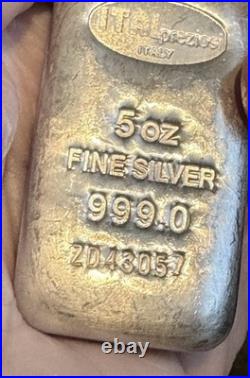 5 Troy oz 999.0 Fine Silver Bar hallmarked ITAL PREZIOS Italy