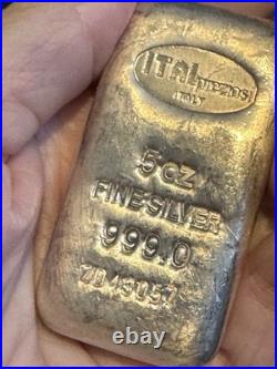 5 Troy oz 999.0 Fine Silver Bar hallmarked ITAL PREZIOS Italy