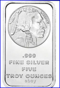 5 Troy oz Buffalo. 999 Fine Silver Bar Sealed