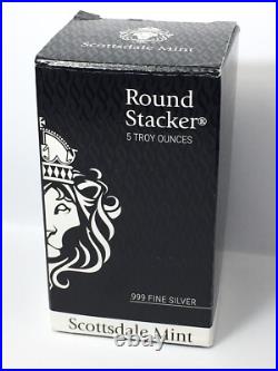 5 X 5oz. Scottsdale Mint. 999 Fine Silver Stacker Rounds (Original Packaging)