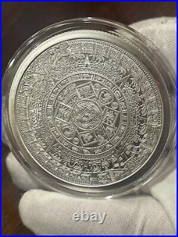 5 oz. 999 FINE SILVER Aztec Calendar Round IN A CAPSULE & GIFT POUCH