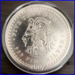 5 oz. 999 Fine Silver Bullion Round Aztec Calendar Design in Capsule