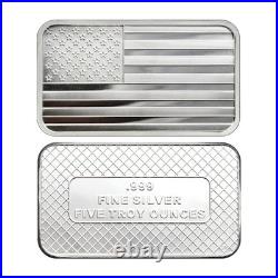 5-oz American Flag. 999 Fine Silver Bar Sealed