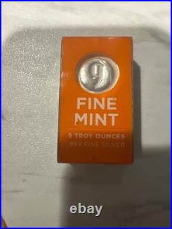 5 oz Cast-Poured Silver Bar 9Fine Mint. 999 Fine Silver