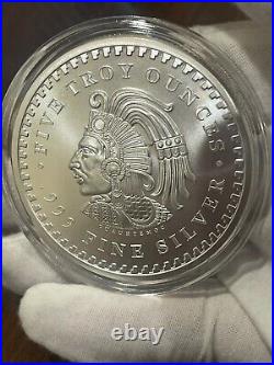 5 oz FINE SILVER Aztec Calendar Round IN A CAPSULE MADE IN USA GSM