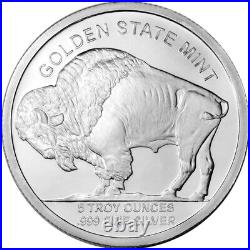 5 oz. Golden State Mint Silver Round Buffalo Design. 999 Fine