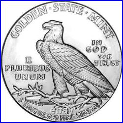 5 oz Golden State Mint Silver Round Incuse Indian Design. 999 Fine