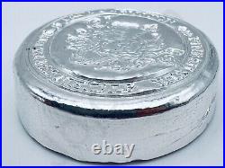 5 oz Hand Poured Silver Bar Pressed Round Button. 999+ Fine by Reckless Metals